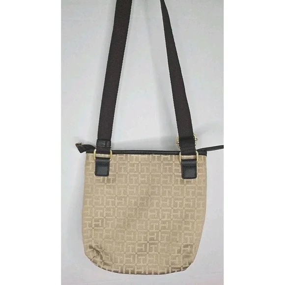 Tommy Hilfiger Tan Blue Square Stripe Crossbody Bag Purse Vintage - Picture 7 of 13